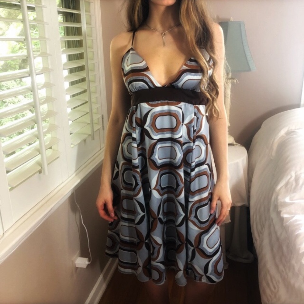2 LEFT XS & S Boho Chic Blue & Brown Mini Dress